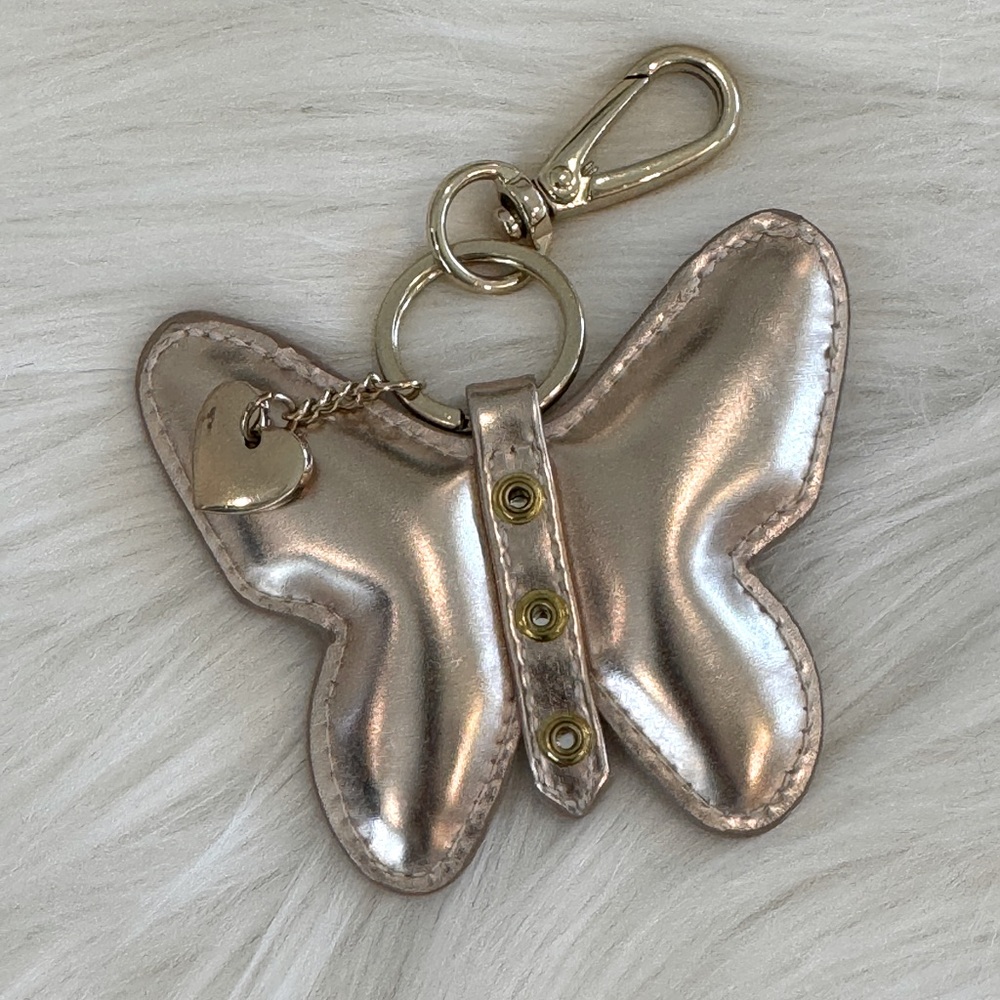 Butterfly Bag Charm - Metallic light peach with champagne gold hardware